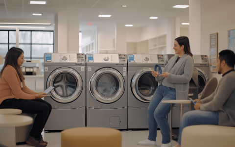 doragon2445 A cozy laundromat scene with happy customers using  fc53d15b 7ce6 46ef a709 ab2d52d122aa min