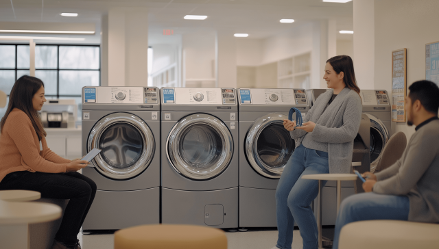 doragon2445 A cozy laundromat scene with happy customers using  fc53d15b 7ce6 46ef a709 ab2d52d122aa min