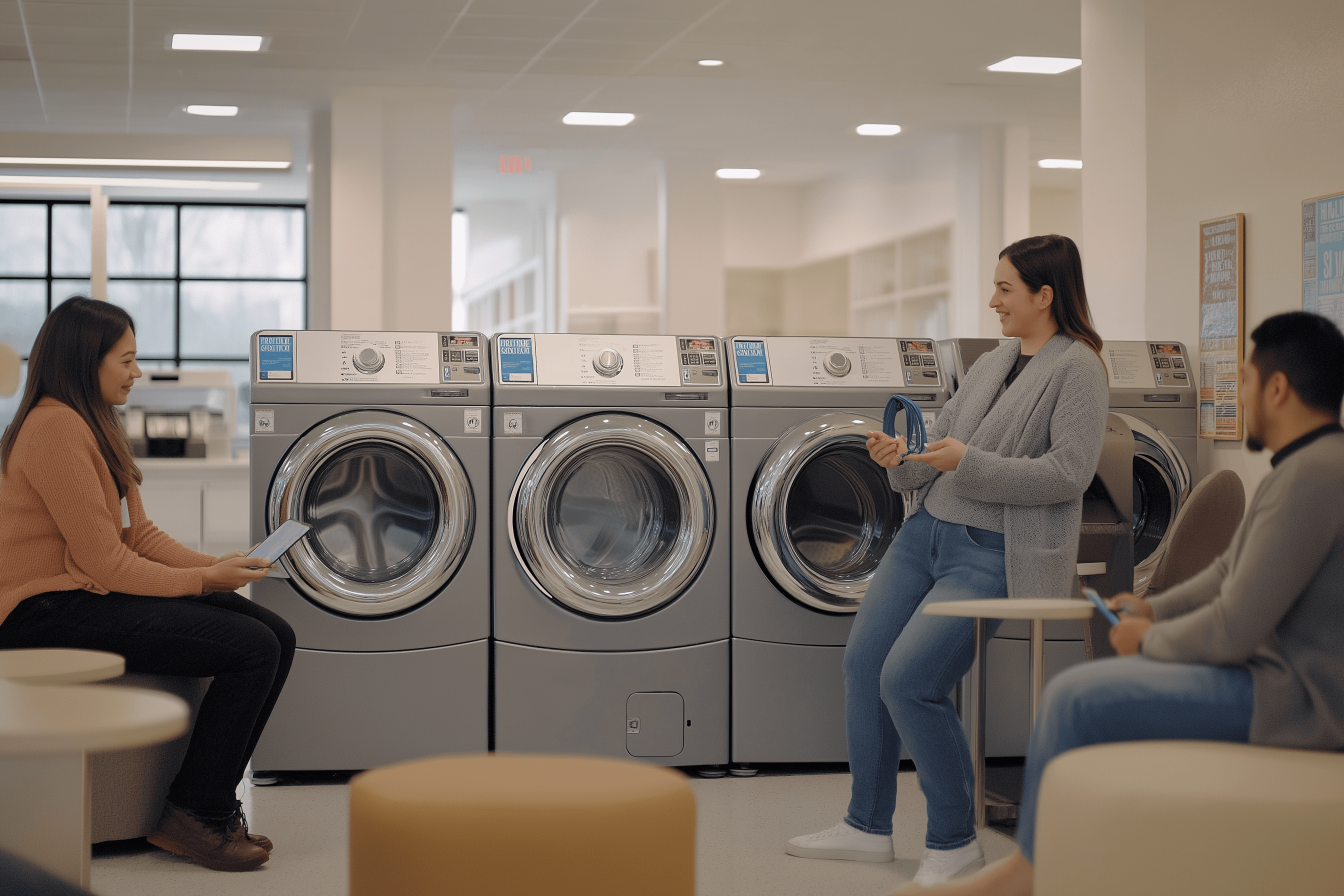 doragon2445 A cozy laundromat scene with happy customers using  fc53d15b 7ce6 46ef a709 ab2d52d122aa min