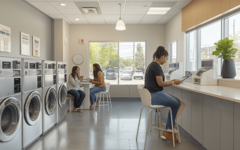 doragon2445 A cozy laundromat scene with happy customers using  658995c0 f122 406b 836c 608f60ead87e min