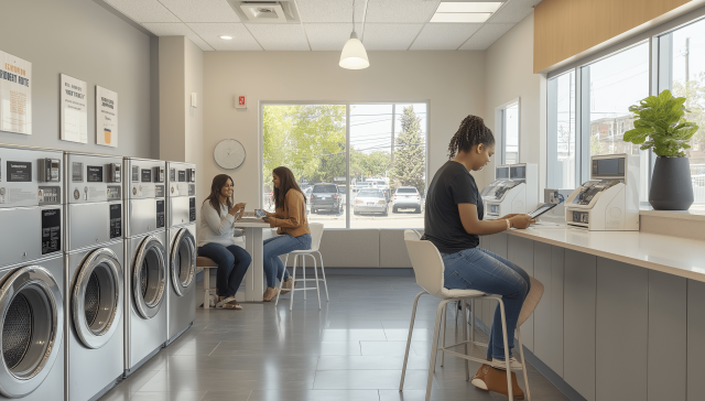 doragon2445 A cozy laundromat scene with happy customers using  658995c0 f122 406b 836c 608f60ead87e min