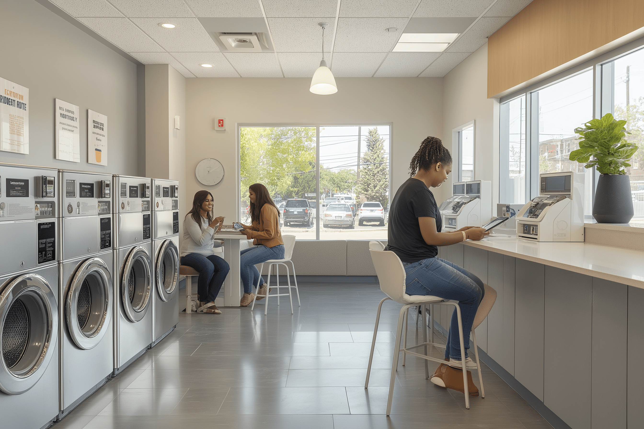 doragon2445 A cozy laundromat scene with happy customers using  658995c0 f122 406b 836c 608f60ead87e min
